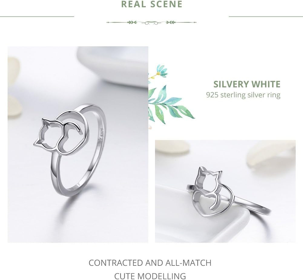 Black Cat Ring for Women 925 Sterling Silver Kitty Cat Ring Pet Dainty Ring Wrap Stacking Statement Rings Animal Ring for Cat Lover Women Girl