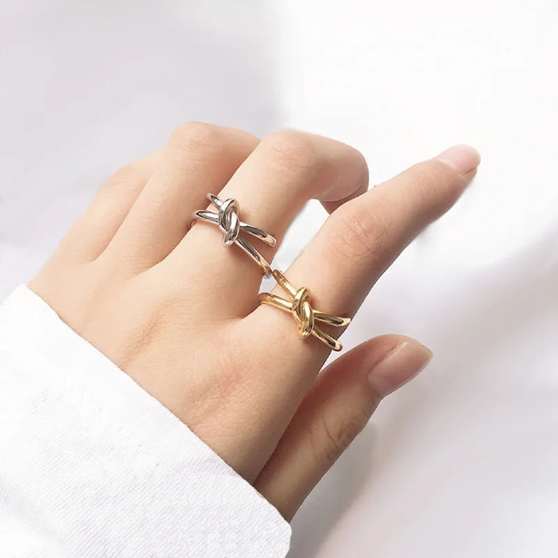 Minimalism Knot Gold Silver Color Rings Open Finger Ring for Women Men Girl Party Jewelry Gifts