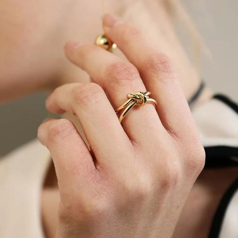 Minimalism Knot Gold Silver Color Rings Open Finger Ring for Women Men Girl Party Jewelry Gifts